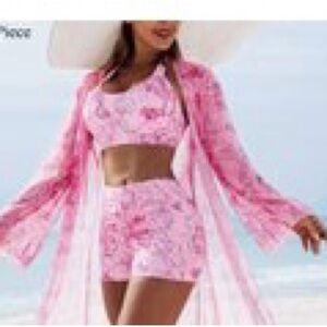 🆕Pink Floral Beach Cover-Up Set. Size XL. NWT.